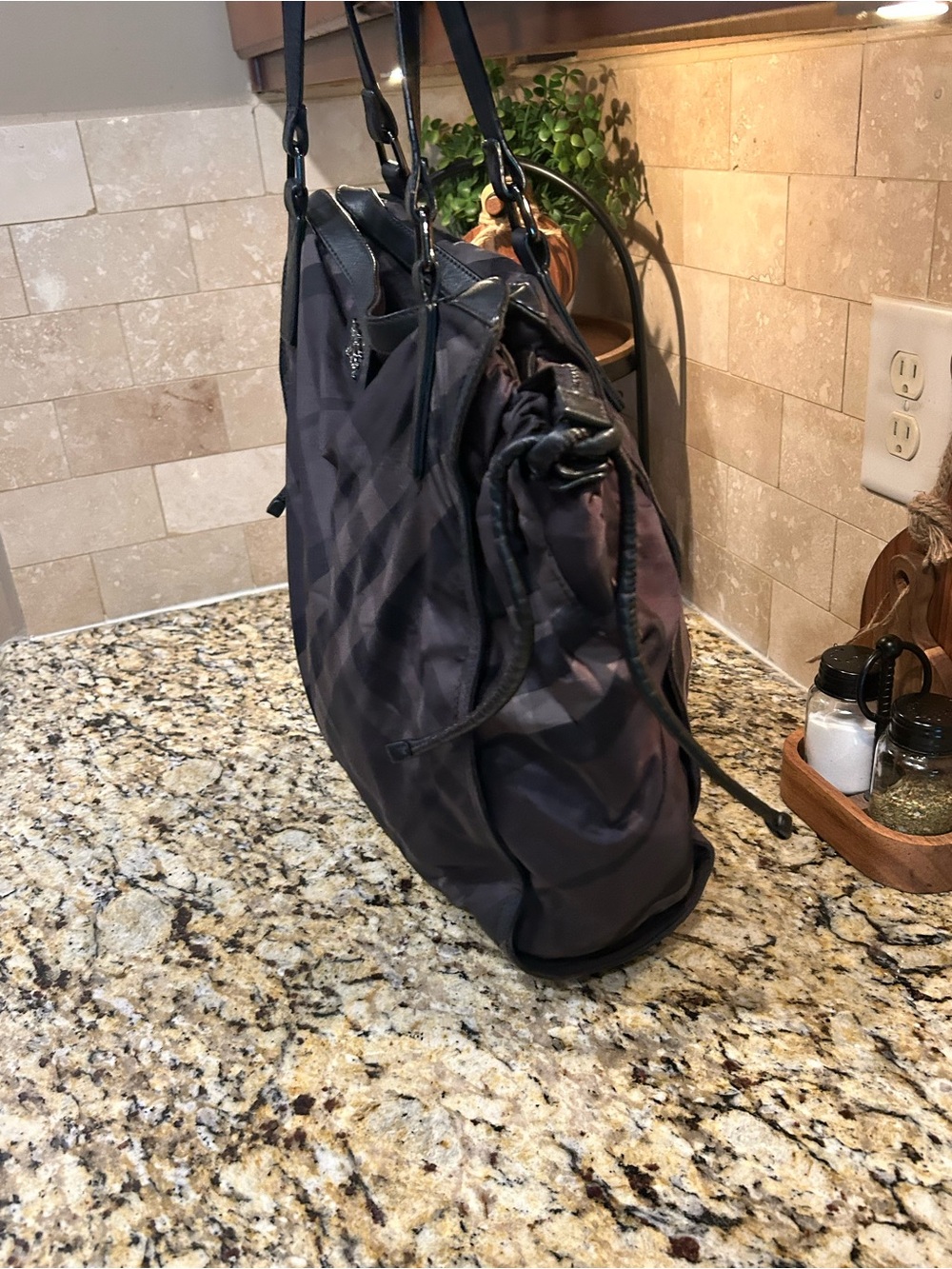 BURBERRY Black/Gray Supernova Check Nylon Buckleigh Tote Bag - Picture 3 of 10
